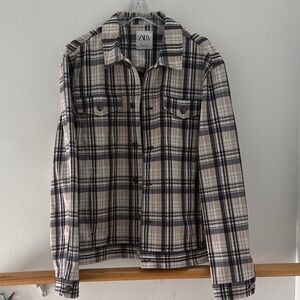 Zara Beige & Navt Plaid Shacket